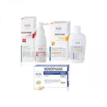 ACM Pachet Novophane Lotiune anticadere 100 ml + Sampon energizant 200 ml + Unghii si par capsule 60 cp