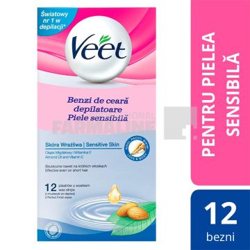 Veet Benzi de ceara rece cu Vitamina E si Ulei de Migdale piele sensibila 12 benzi