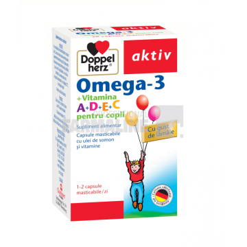 Doppelherz Aktiv Omega 3 + vitamina A + vitamina D + vitamina E + vitamina C pentru copii 30 capsule masticabile