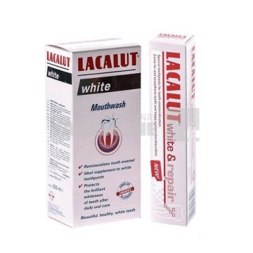 Lacalut White & Repair Pasta de dinti 75 ml + Lacalut White Apa de gura 100 ml Cadou
