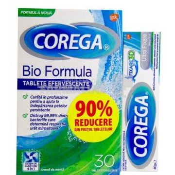 Corega ultra fixare neutro 40 g + Corega bioformula tabs 30 comprimate Oferta 1+1 90% Din al II lea Pachet