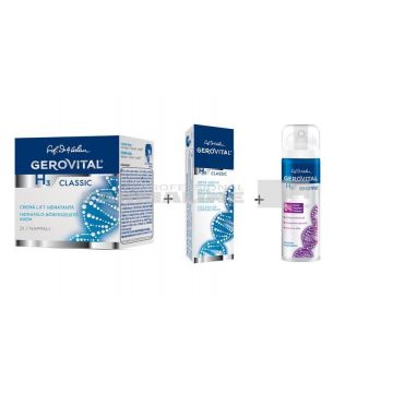 Gerovital H3 Crema intensiv hidratanta de zi 50 ml + Crema contur ochi/ buze 15 ml + Deo Spray Sensitive 150 ml