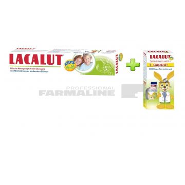 Lacalut Kinder Kids Pachet Pasta de dinti 4-8 ani 50 ml + Lacalut Kids Plaque Test Apa de gura 50 ml Cadou