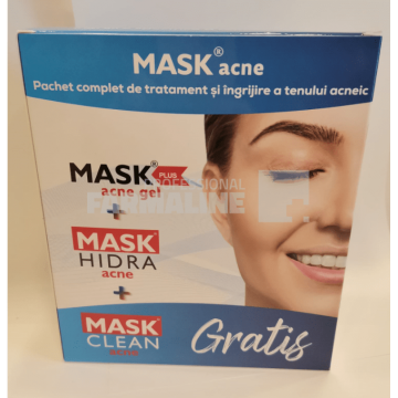 Mask Pachet Mask Plus Gel 30 ml + Mask Hidra Acne Emulsie hidratanta 50 ml + Mask Clean Acne Gel purifiant 150 ml Cadou