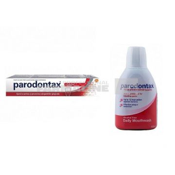 Paroxontax Pachet Pasta de dinti Classic 75 ml + Apa de gura fara alcool 500 ml 90% din al II-lea produs