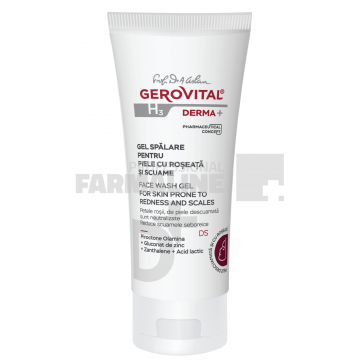 Gerovital H3 Derma+ Gel spalare fata pentru piele cu roseata si scuame 150 ml