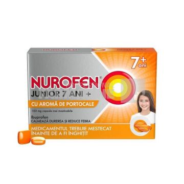 Nurofen Junior Capsule moi cu aroma de portocale 7+ani 24 capsule moi masticabile