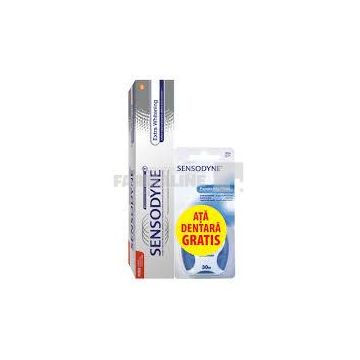 Sensodyne Pachet Pasta Dinti Extra Whitening 100ml + Ata Dentara Expanding Floss 30m Cadou