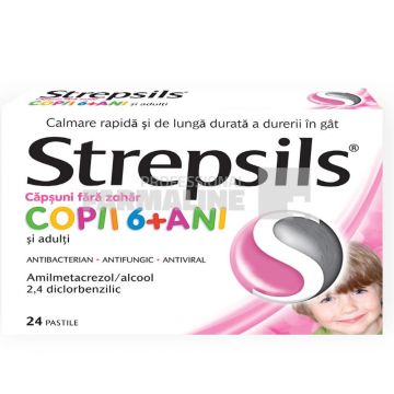 Strepsils capsuni fara zahar copii 6+ani si adulti 24 pastile