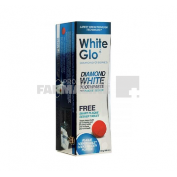 White Glo Diamond Plus Plaque Seeker Pasta de dinti 60 ml + Pastila testare placa bacteriana