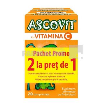 Ascovit cu aroma de piersica 100 mg 20 comprimate Oferta 2 la pret de 1