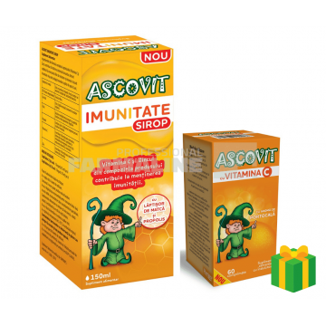 Ascovit Pachet Imunitate Sirop 150 ml + Ascovit Vitamina C cu aroma de portocale 100 mg 60 comprimate