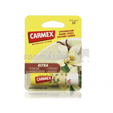 Carmex Balsam reparator pentru buze uscate si crapate SPF15+ aroma vanilie 4.25 g