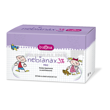 Nebianax 3% solutie salina hipertonica cu acid hialuronic 20 fiole x 5 ml