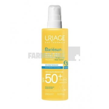 Uriage Bariesun Spray invizibil fara parfum pentru fata si corp, rezistent la apa SPF50 200 ml