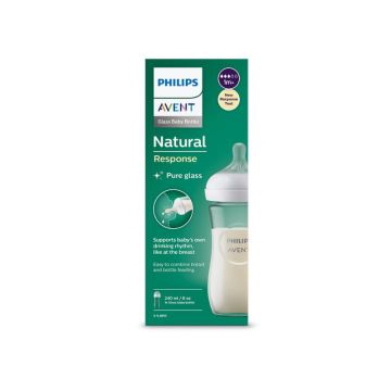 Biberon din sticla Natural Response, 1 luna +, 240 ml, Philips Avent