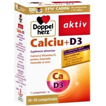 Doppelherz Aktiv Calcium + D3 - 30 comprimate (+10 comprimate extra)