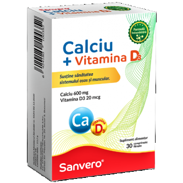 Sanvero Calciu + Vitamina D3 - 30 comprimate filmate
