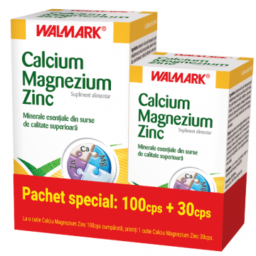 Walmark Calcium, magnezium si zinc - 100 tablete (pachet promo +Walmark Calcium, magnezium si zinc - 30 tablete)