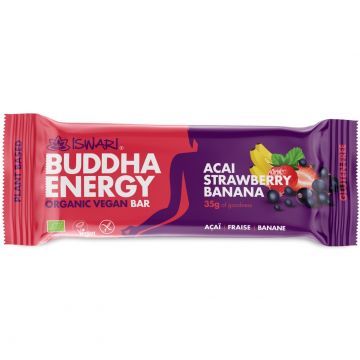 Baton energizant bio cu acai, capsuni si banane Buddha, 35g, Iswari