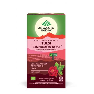 Ceai adaptogen scortisoara ceylon si trandafir Tulsi, 25 plicuri, Organic India
