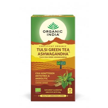 Ceai ashwagandha si ceai verde Tusli, 25 plicuri, Organic India