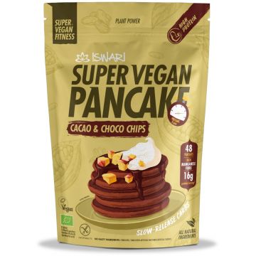 Mix pentru clatite Super Vegan bio cacao si chipsuri de ciocolata, 1200g, Iswari