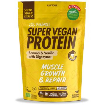 Proteina Super Vegan bio banane si vanilie cu DigeZyme, 400g, Iswari