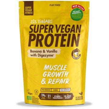 Proteina Super Vegan bio banane si vanilie cu DigeZyme, 875g, Iswari