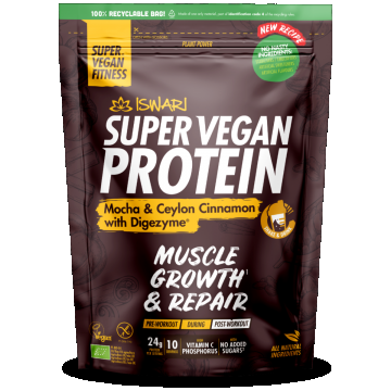 Proteina Super Vegana bio mocha si scortisoara de ceylon cu DigeZyme, 400g, Iswari