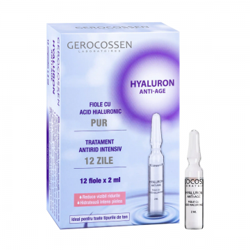 Fiole Hyaluron cu acid hialuronic pur, 12 fiole x 2ml, Gerocossen