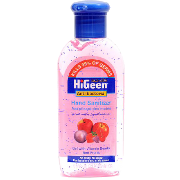 Gel dezinfectant de cu granule de vitamine A si E si lotiune hidratanta Red Fruits, 110ml, HiGeen