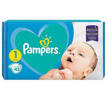 Scutece New Baby, 2-5 kg, Marimea 1, 43 bucati, Pampers