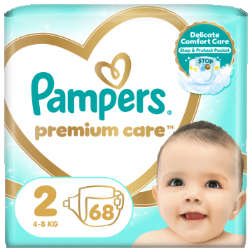 Scutece Premium Care 4-8kg Marimea 2, 68 bucati, Pampers