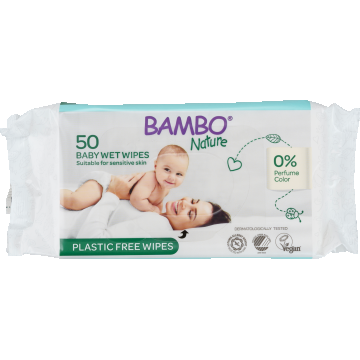 Servetele umede ecologice fara plastic, 50 bucati, Bambo Nature