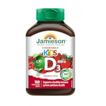 Vitamina D3 400UI kids cu aroma de capsuni, 100 tablete masticabile, Jamieson