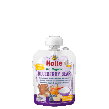 Piure Bio din Afine, Mere si Banane cu iaurt Blueberry Bear, 85g, Holle