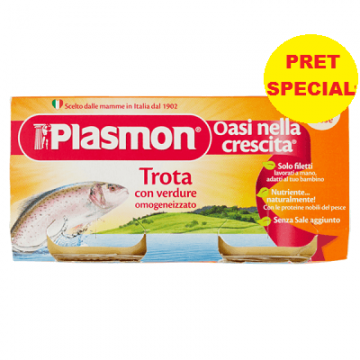 Piure omogenizat din pastrav cu legume, +6 luni, 2x 80 g, Plasmon
