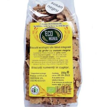 Biscuiti Eco integrali cu seminte de susan negru, 200g, Ecomania