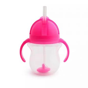 Cana cu pai flexibil si manere Any Angle Click Lock, +6 luni, Pink, 207 ml, Munchkin
