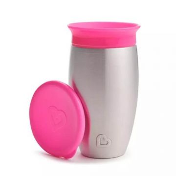 Cana de antrenament Miracle 360 Stainless Steel, +12 luni, Pink, 296 ml, Munchkin