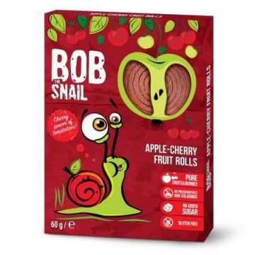 Rulou natural din mere si cirese, 60 g, Bob Snail