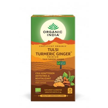 Ceai adaptogen turmeric si ghimbir, 25 plicuri, Organic India
