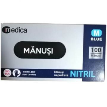 Manusi Nitril nepudrat albastre, M, 100 bucati, Top Glove