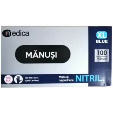Manusi Nitril nepudrat albastre, XL, 100 bucati, Medica