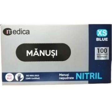 Manusi Nitril nepudrat albastre, XS, 100 bucati, Top Glove