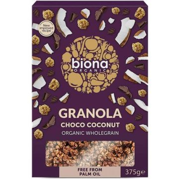 Granola cu ciocolata si cocos bio, 375g, Biona Organic