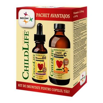 Kit pentru imunitate ChildLife Vitamina C, 118,5 ml + ChildLife Vitamina D3, 29,60 ml, Secom