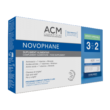 Pachet 3 la pret de 2 pentru unghii si par Novophane, 3 x 60 capsule, ACM