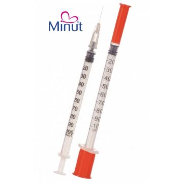 Seringi insulina 1ml cu ac fix 29G 0.33/13mm - 100 bucati Minut
